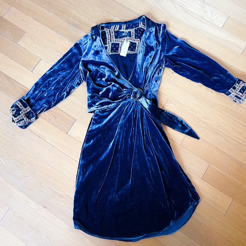 Anthropology Blue Velvet Wrap Dress Size: 6